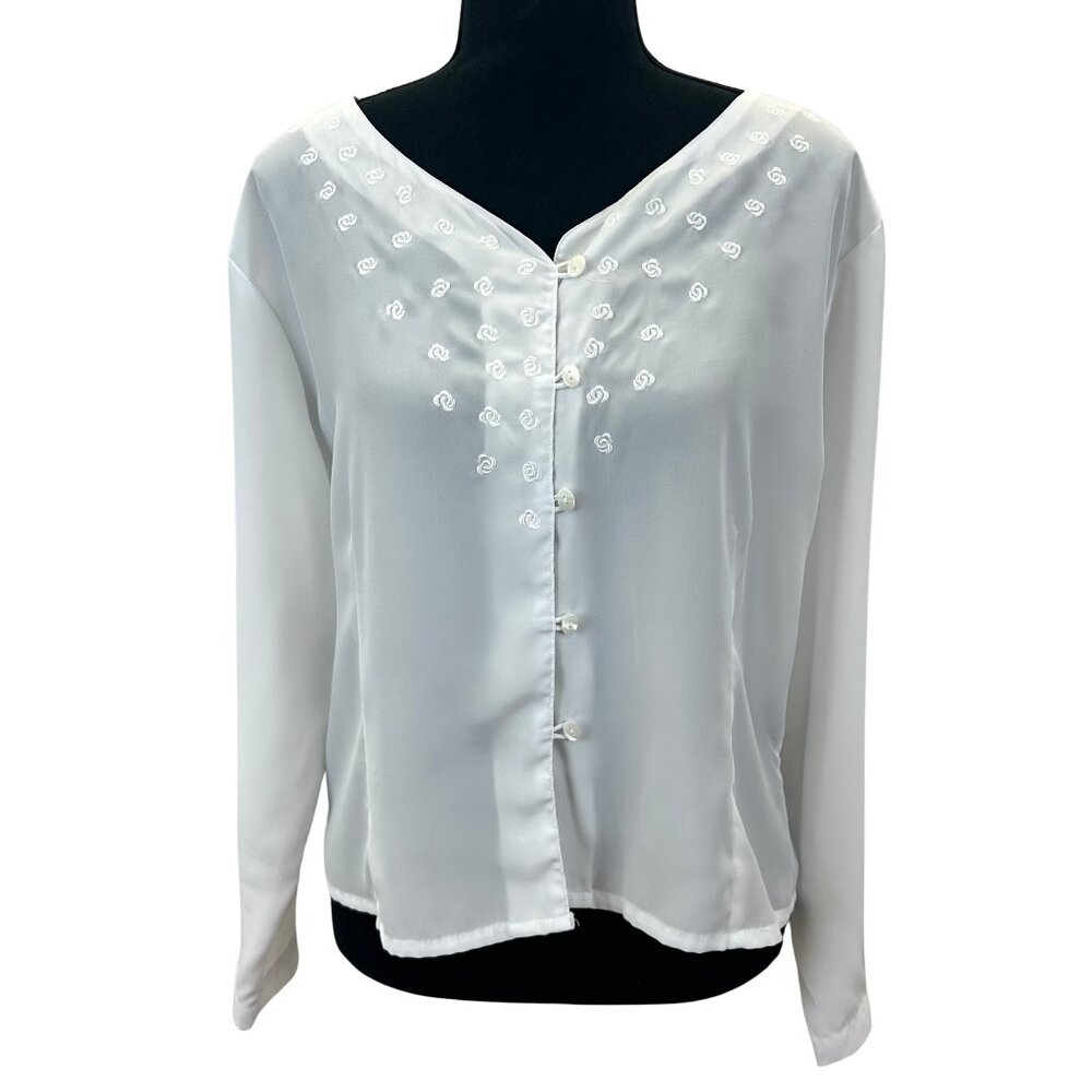 VINTAGE 90s White Sheer V-Neck Blouse